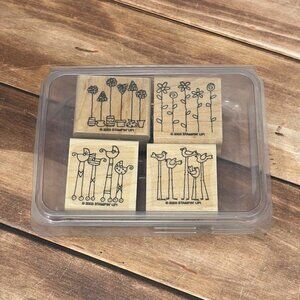 2003 STAMPIN' UP! SIMPLE SOMETHINGS WOOD RUBBER STAMP SET BABY CARRIAGE BIRD
